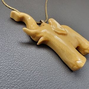 Hand Carved Wooden Elephant Pendant Necklace | Vintage Natural Wood Animal Totem